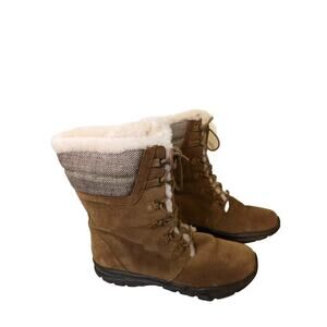 abeo Women's Boots Kiana Tan Leather White Sheepskin Lace-up Size 10.